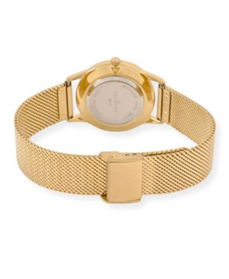 Women's 30mm Wafer Slim Gold Plated Case Watch with Mesh Band