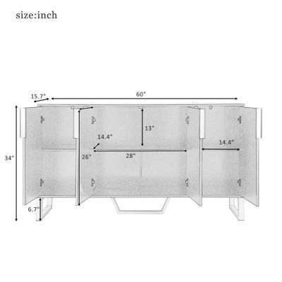Modern Kitchen Cabinet Sideboard with Doors, Metal Accents, Adjustable Shelves