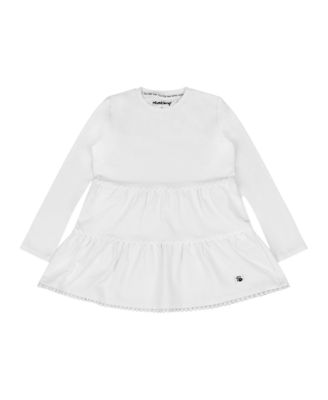 Little Girls Ruffle Hem Tiered Tunic and Legging Set - White/Black/Hello