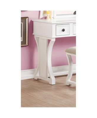 Simplie Fun White MDF Vanity Set with Foldable Mirror & Stool
