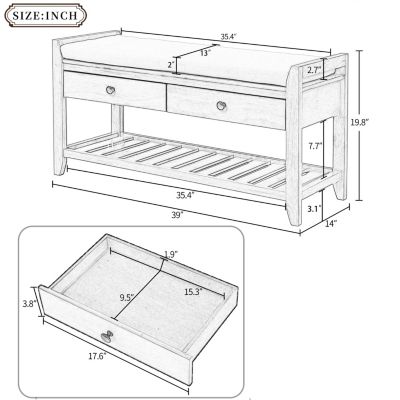  Multipurpose Entryway Bench with Seat and Drawers (Espresso)