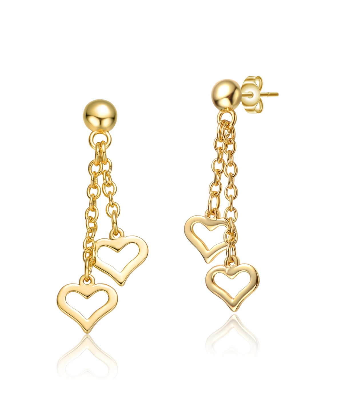 GiGiGirl Kids 14k Yellow Gold Plated Double Heart Halo Dangle Chain Drop Earrings