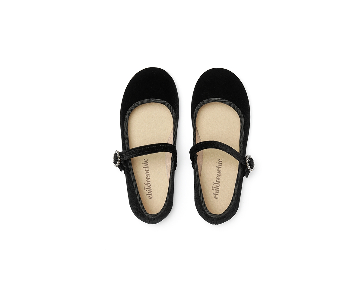 Childrenchic Girls Holiday Velvet Mary Janes - Black