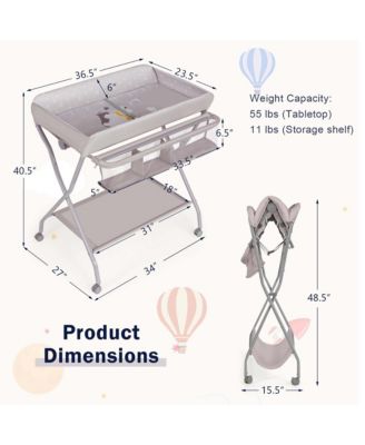 Baby Changing Table Folding Diaper Changing Station w/ Safety Belt & Wheels
