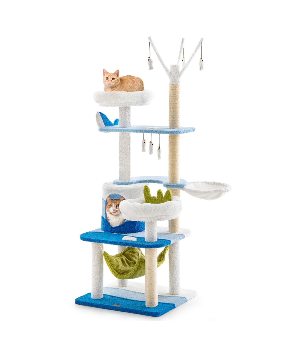 Ocean-themed Cat Tree with Sisal Covered Scratching Posts Condo Perch Indoor Tower - Blue