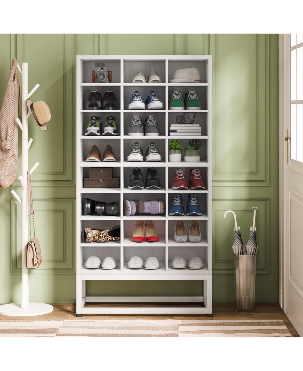 Tribesigns Shoe Storage Cabinet inch, 8-Tier Freestanding Cube Closet Organizers, 24 PairShoe Rack Storage with Movable Partition Boards for