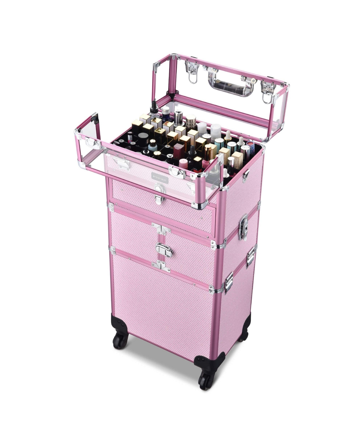 Byootique 2in1 Nail Polish Organizer Rolling Makeup Train Case Manicure Storage