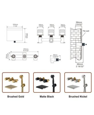 3-Handle Waterfall Wide-Spray High Pressure Tub and Shower Faucet in Matte Black With Valve