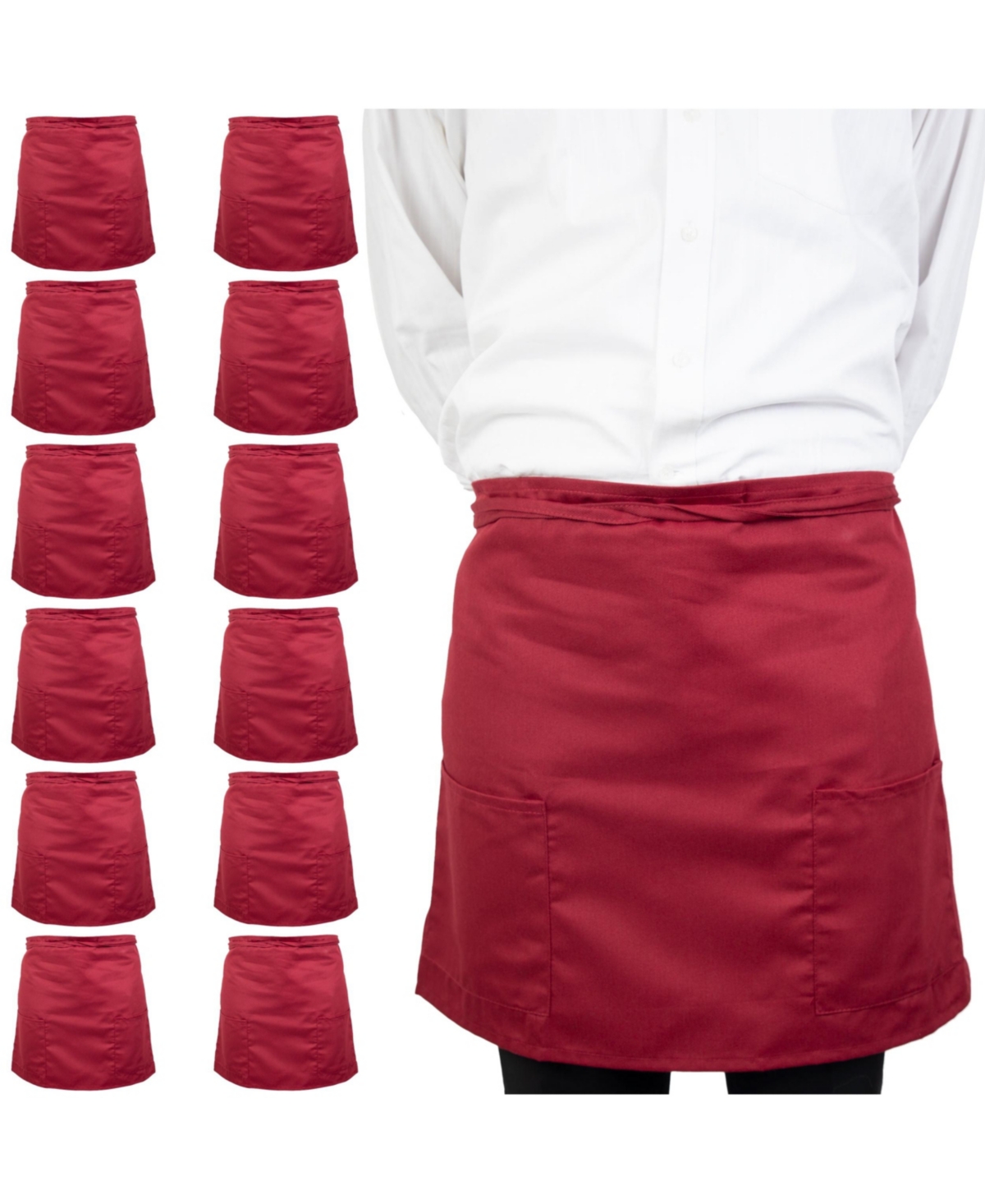 Arkwright Mariposa Half-Bistro Aprons (12 Pack), 18x30 in., Soft Polyester Blend, Color Options - White