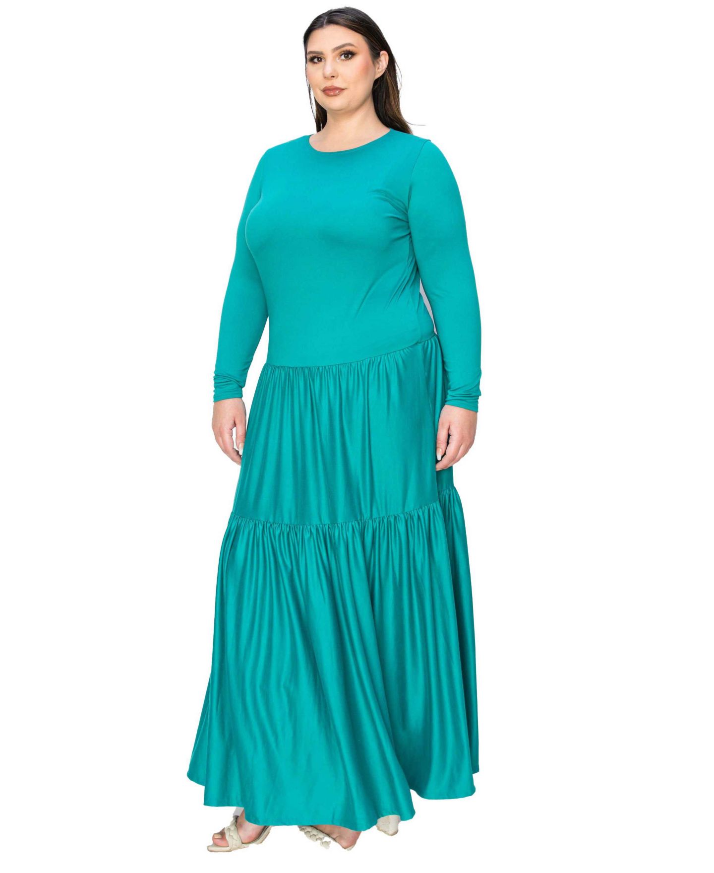 Женское платье L I V D Plus Size Tiered Maxi Dress with Long Sleeves, цвет: Нефритовый — фото 2