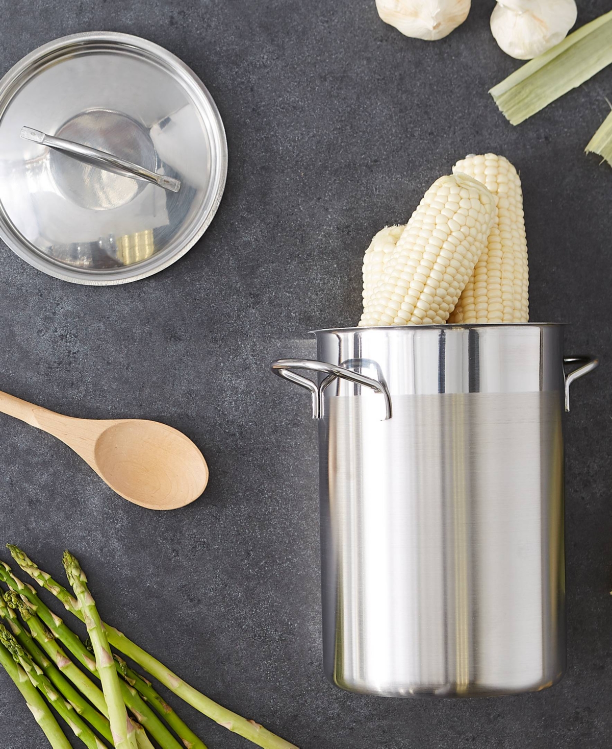 Rsvp International Endurance 18/8 Stainless Steel 8"x6"x9" Asparagus Steamer Pot Lid In Silver