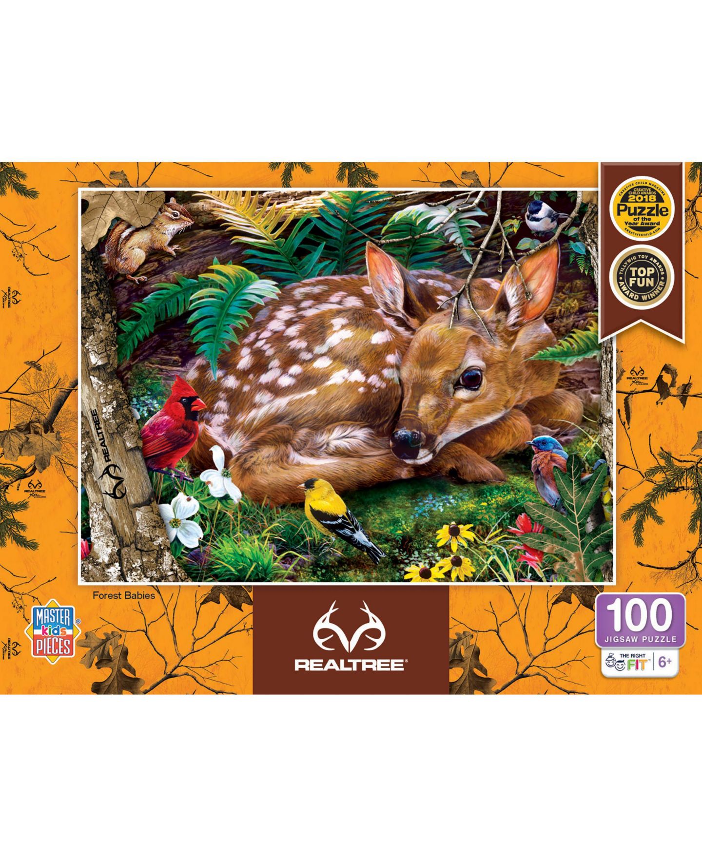 Детский пазл MasterPieces Puzzles Realtree Forest Babies Random Cut 100 Piece Puzzle, от 6 лет, цвет: Разноцветный — фото 1