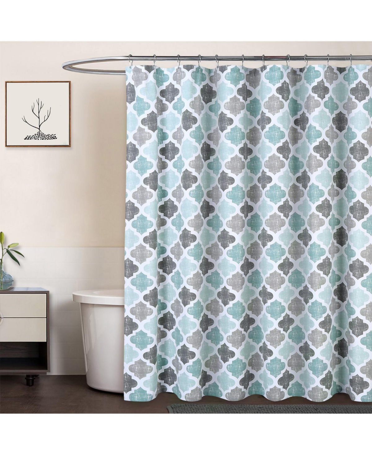 Caromio Quatrefoil Print Cotton Blend Fabric Shower Curtain, 72