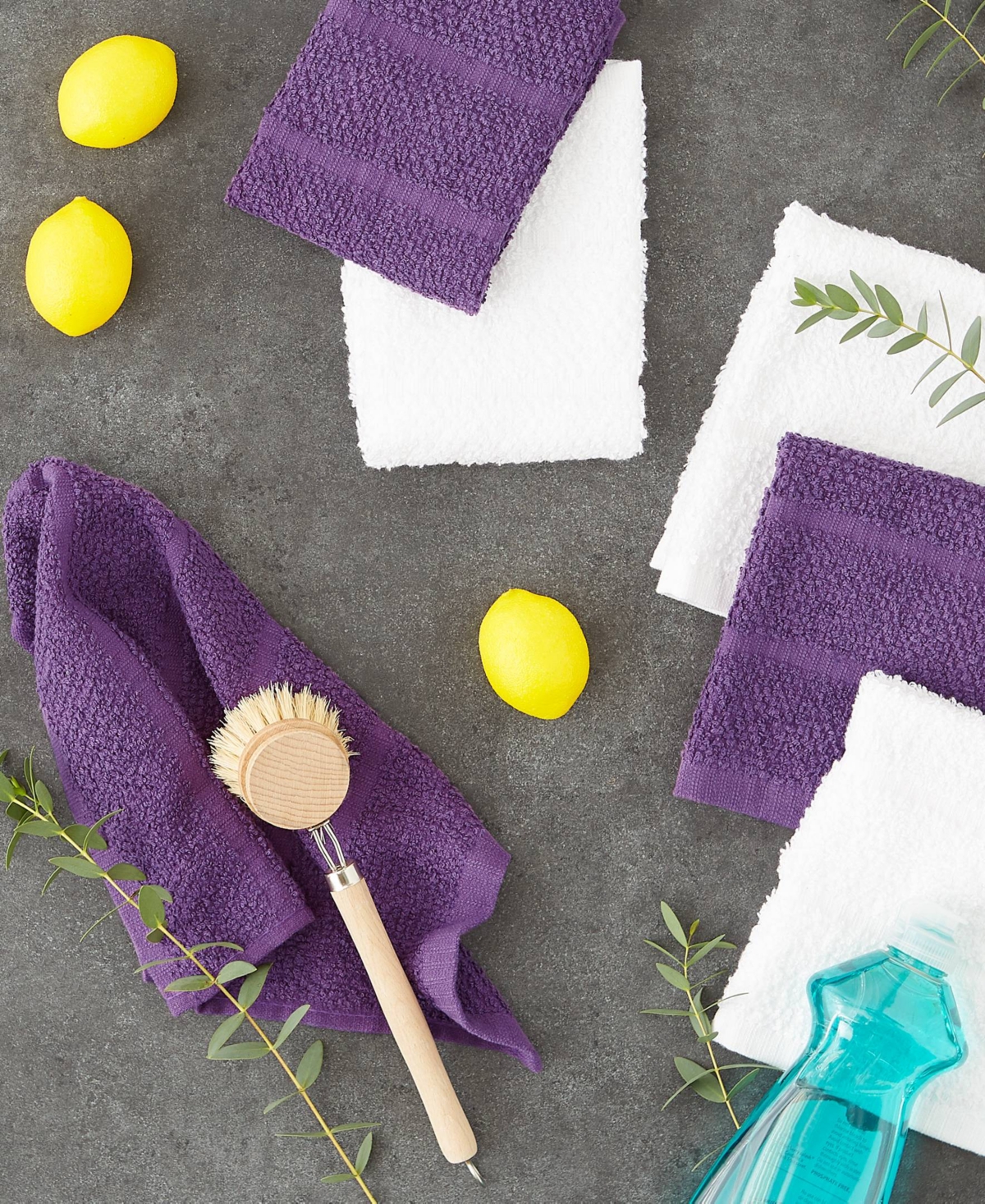 Design Imports Basic Chef Collection, Assorted Terry Kitchen Towel Set, Dishcloth Set, Eggplant, 6 Piece In Eggplant