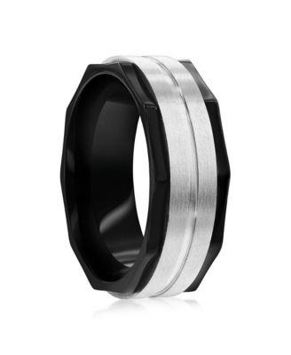 Stainless Steel Black with Silver Satin Ring