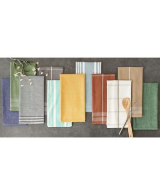 Assorted Woven Dishtowel Collection Classic Oversized, 20x28", Black, 5 Piece