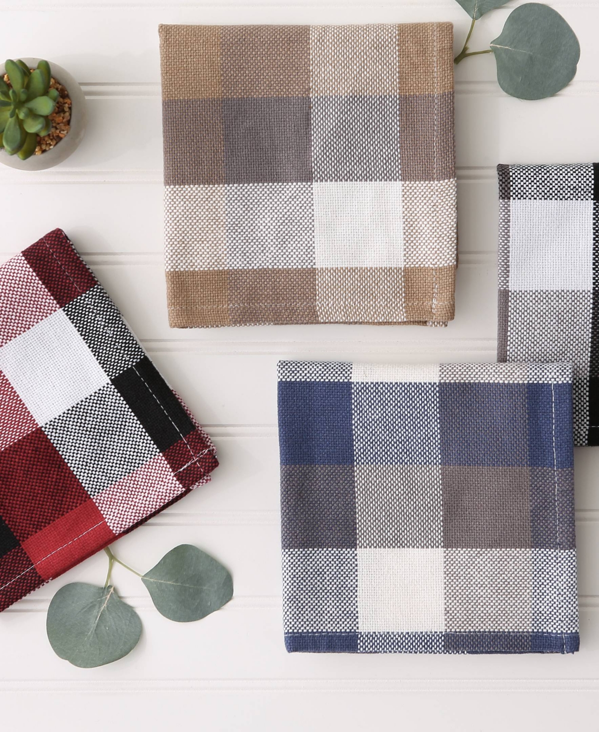 Design Imports Tri-color Check Collection Kitchen, Potholder Set, Stone, 2 Piece In Stone
