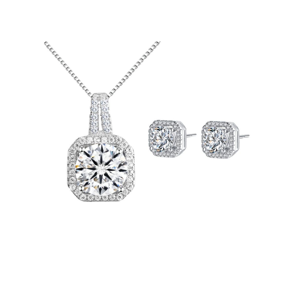 Cubic Zirconia Necklace and Earring Set - Silver