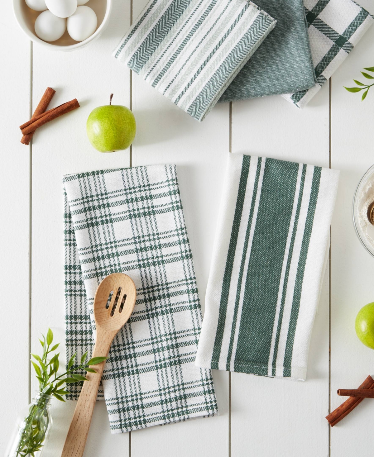 Design Imports Assorted Woven, Kitchen Dishtowel Set, 18x28", Dark Green, 5 Piece In Dark Green