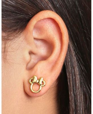 Minnie Mouse Flash Yellow Gold Plated Outline Stud Earrings