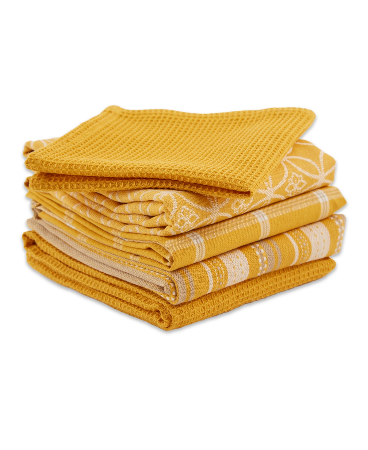 Design Imports Assorted Woven Kitchen Set, Dishtowel, 18x28", Dishcloth, 13x13", Honey Gold, 5 Piece In Honey Gold