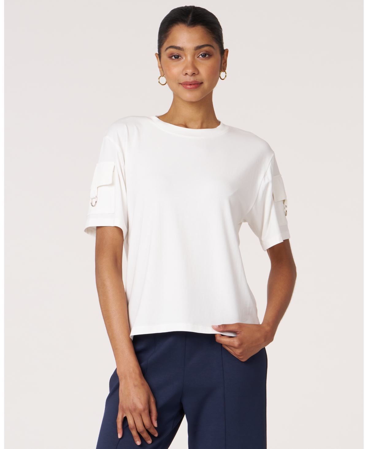 Women's Cargo Short Sleeve Top For Women - White