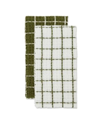 Washed Waffle Collection Oversized Preshrunk Ultra Absorbent, Dishtowel Set, 20x30", Sage, 2 Piece