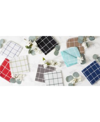 Scrubber Dishcloths Collection Windowpane Dishrag Set, 12x12", White/Stonewash Blue Stripe, 6 Piece