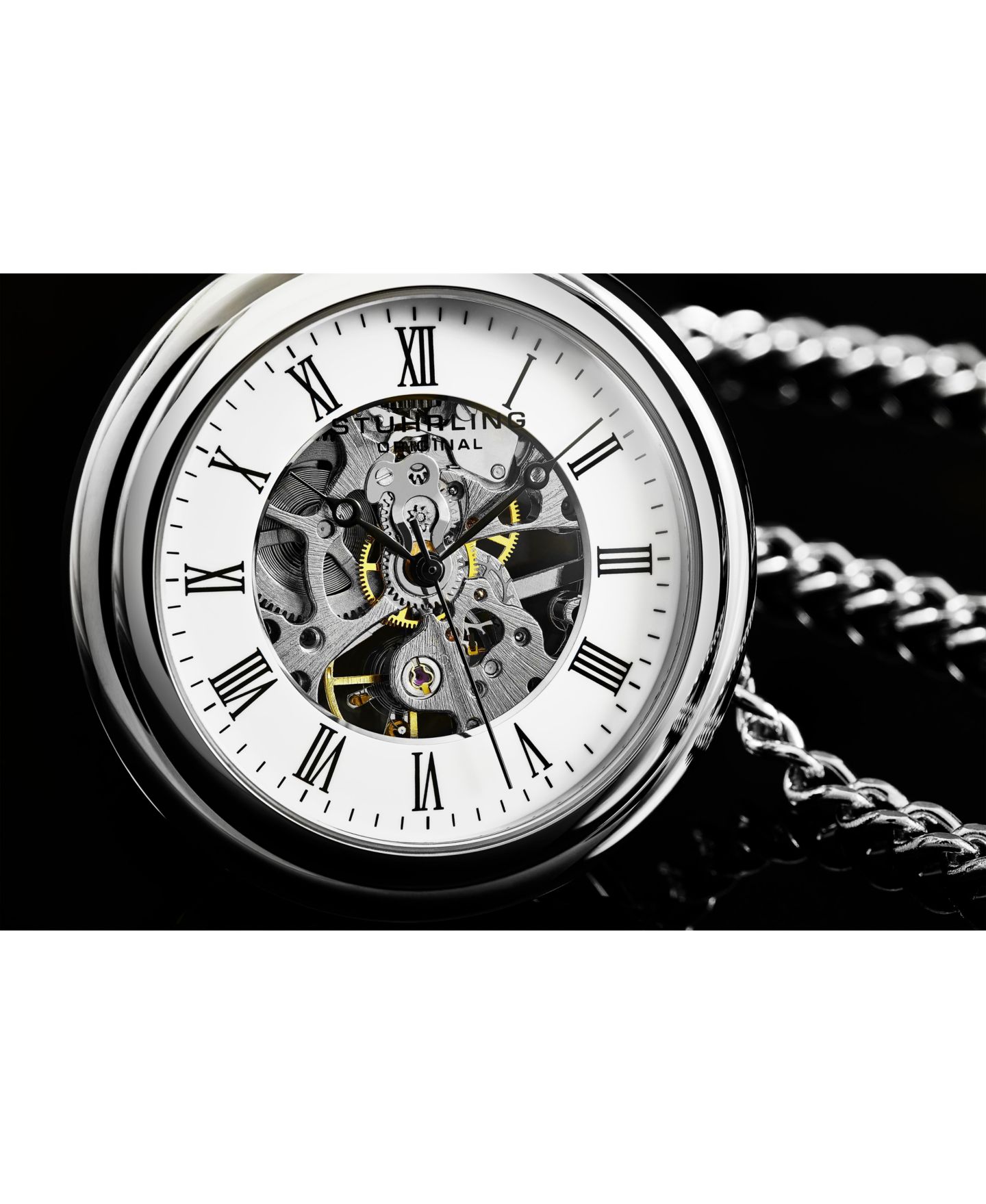 Карманные часы-скелетон Stuhrling Vintage с ручным заводом, 47 мм, цвет: Чёрный — фото 3