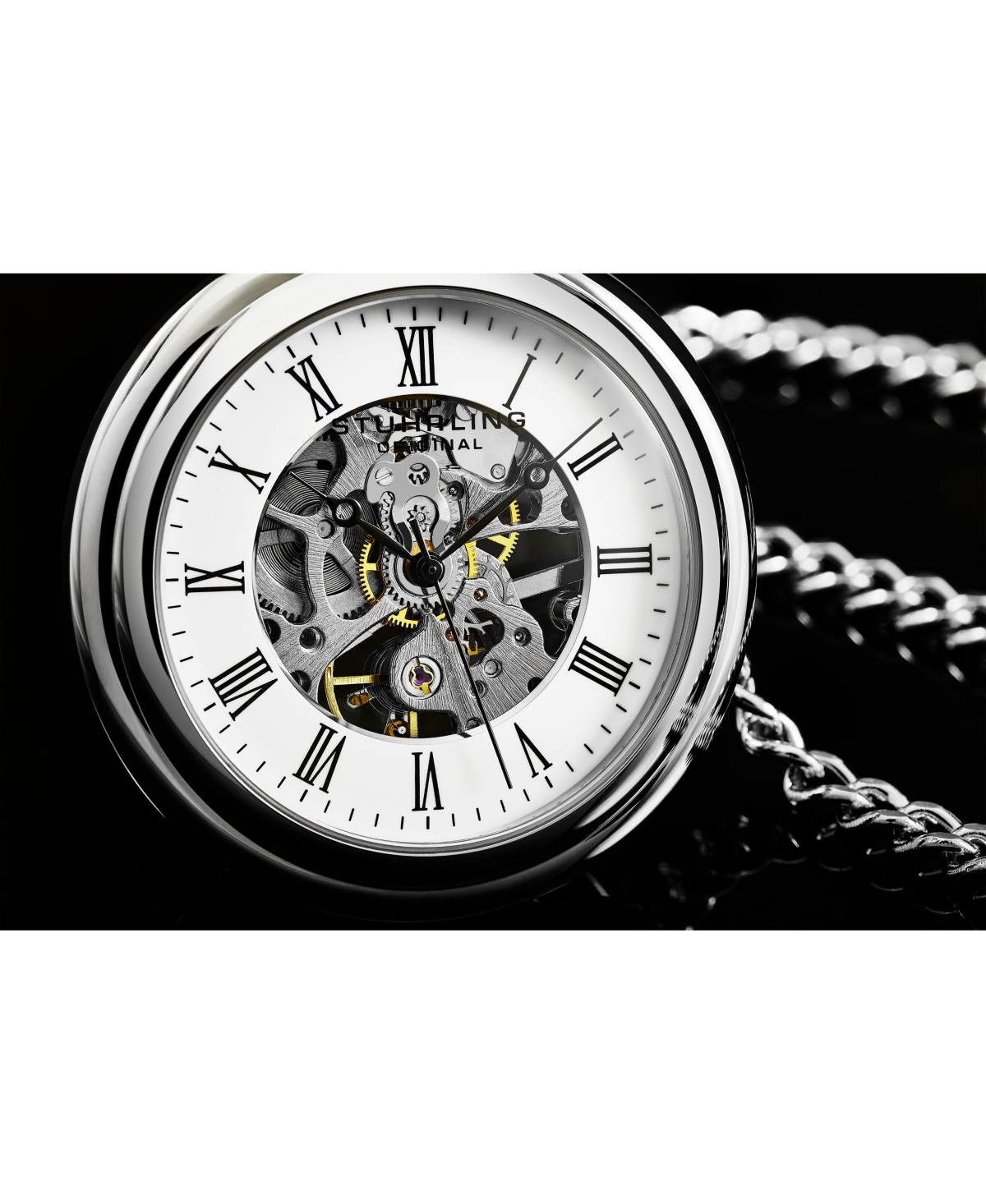 Stuhrling Vintage Hand-wind 47mm Skeleton Pocket Watch