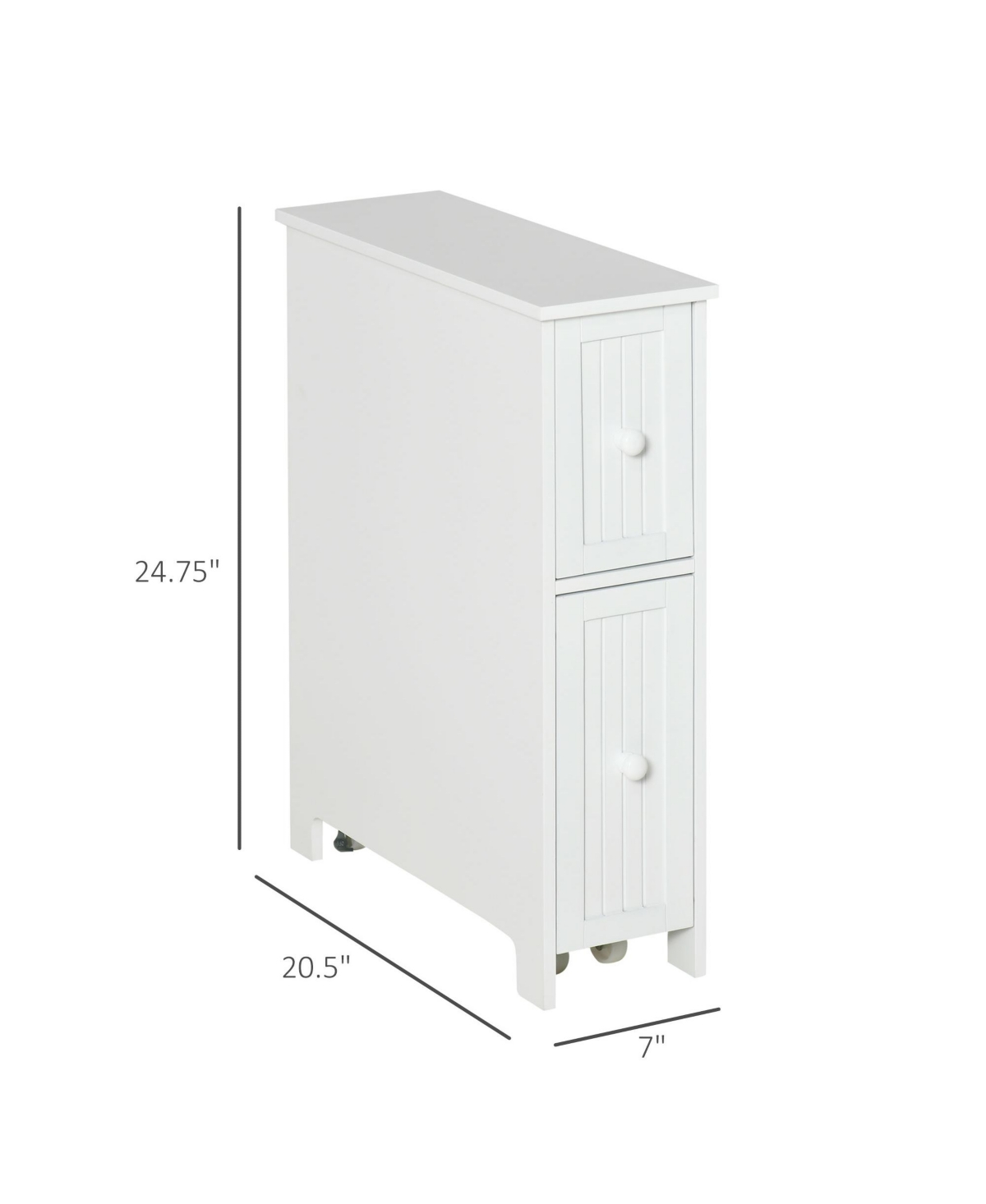 Kleankin Slim Bathroom Cabinet, Freestanding Storage Cabinet, Toilet Paper Holder with Two Drawers, Side Towel Rack, and Wheels, 7 x 20.5 x