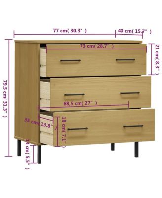 Sideboard with 3 Drawers Brown 30.3"x15.7"x31.3" Solid Wood OSLO