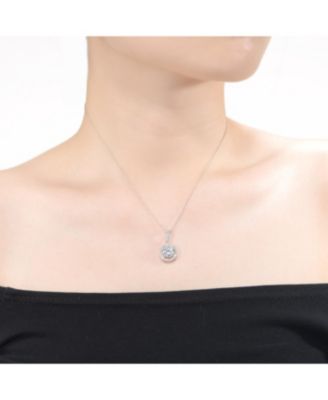 White Gold Plated with Cubic Zirconia Small Round Solitaire Pendant Necklace