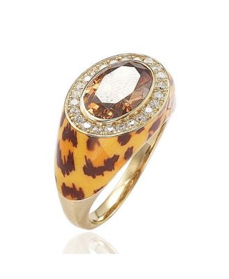 Suzy Levian Sterling Silver Cubic Zirconia Brown Oval-cut Animal Print Ring