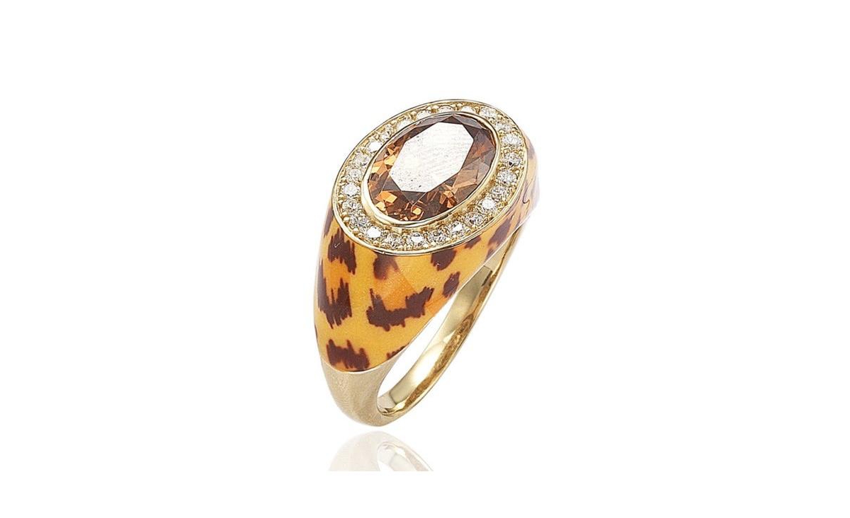 Suzy Levian New York Suzy Levian Sterling Silver Cubic ZirconiaOval-cut Animal Print Ring - Brown