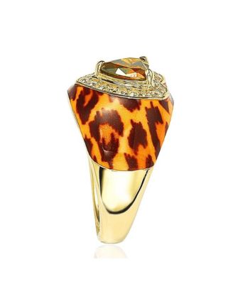 Suzy Levian Sterling Silver Cubic Zirconia Brown Heart-cut Animal Print Ring
