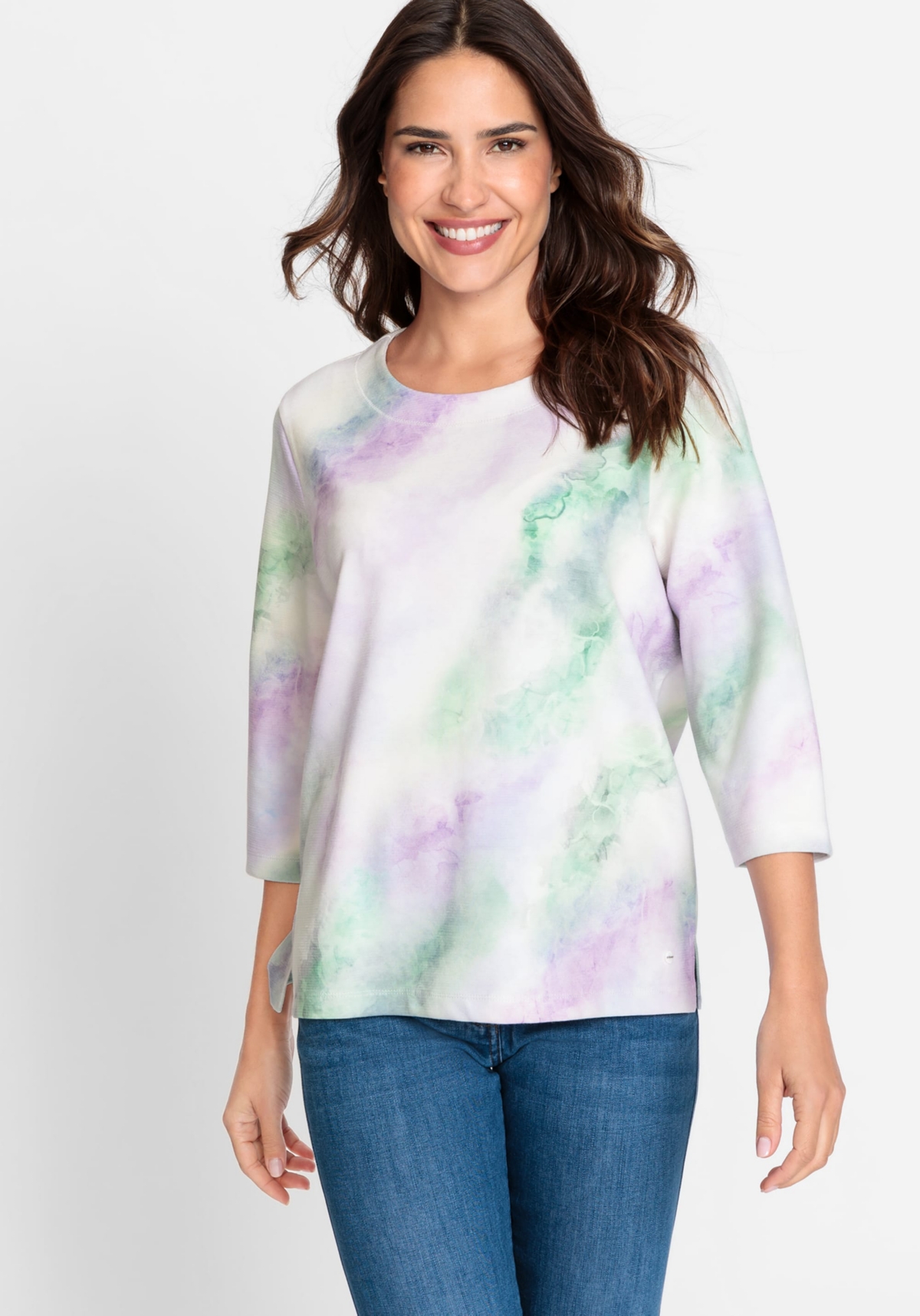 Women's 3/4 Sleeve Watercolor Jersey Top - Soft lilac