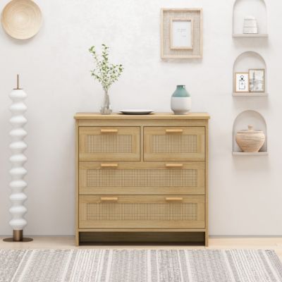 4-Drawer Rattan Cabinet for Home