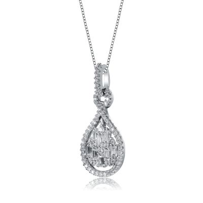 White Gold Plated with Cubic Zirconia Door Knocker Love Knot Pendant Necklace