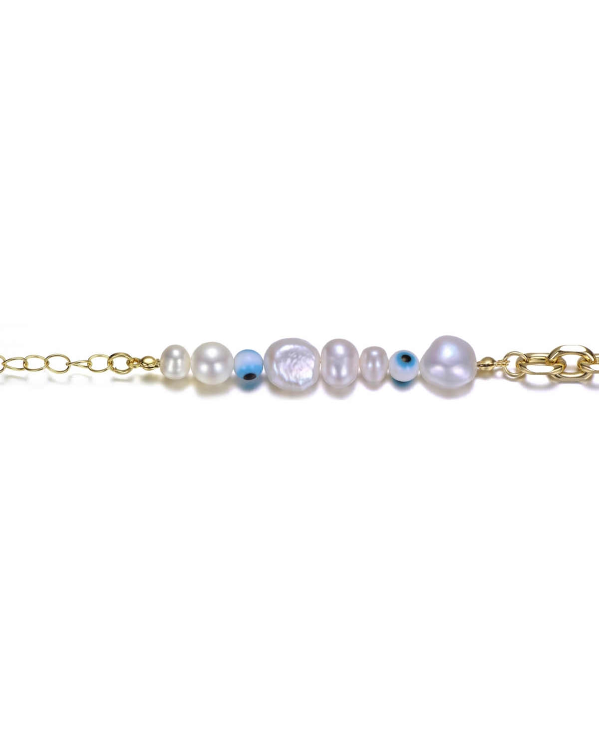 GiGiGirl 14k Yellow Gold Plated Bracelet with Freshwater Pearls, Eye Pattern Beads, and Cable Chain for Kids