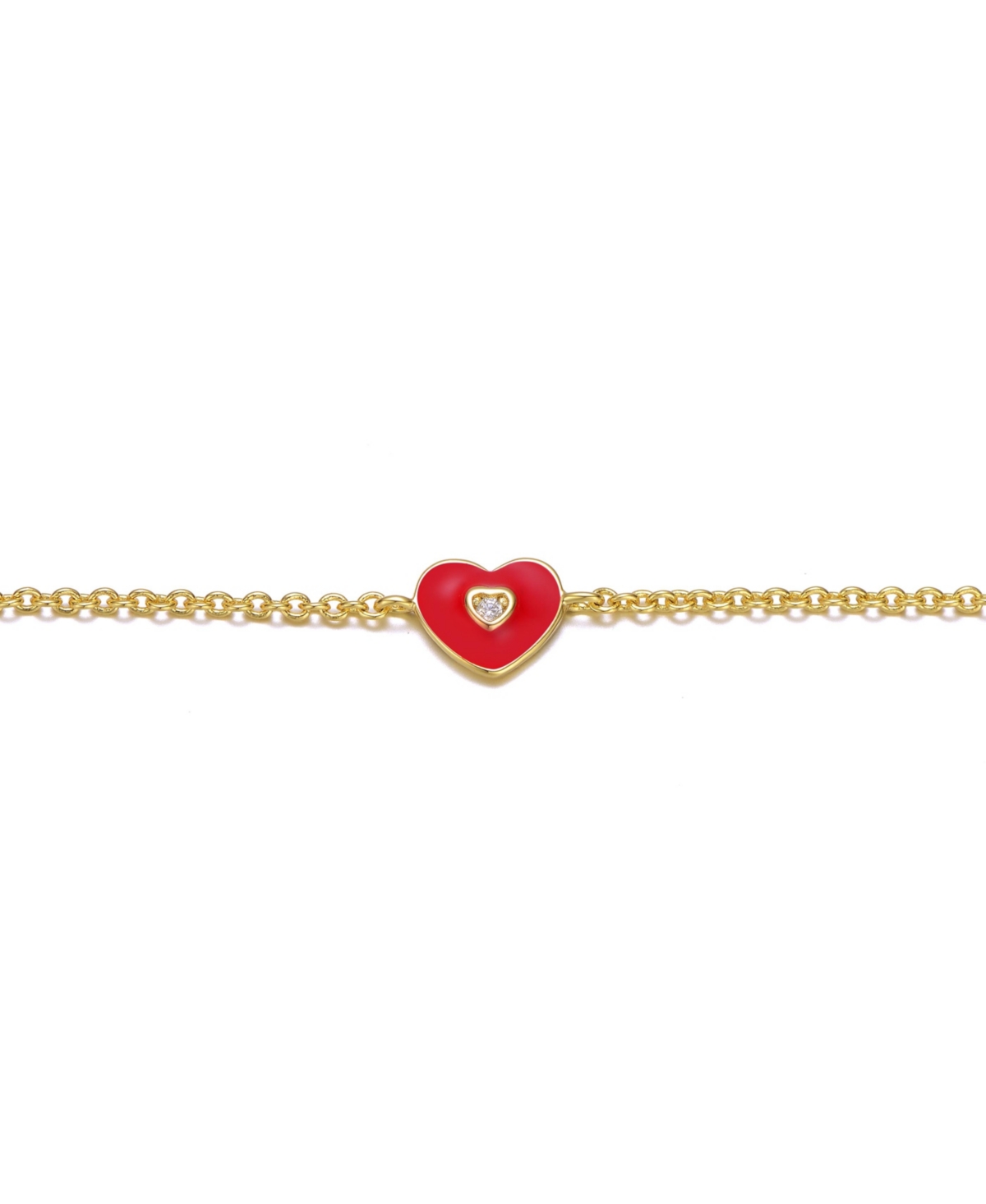 GiGiGirl 14k Yellow Gold Plated Adjustable Bracelet with Heart Charm andEnamel for Kids - Red
