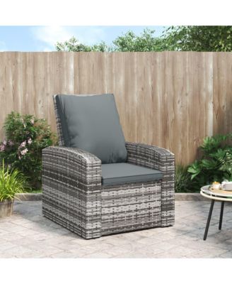 Patio Reclining Chair with Cushions Gray Poly Rattan