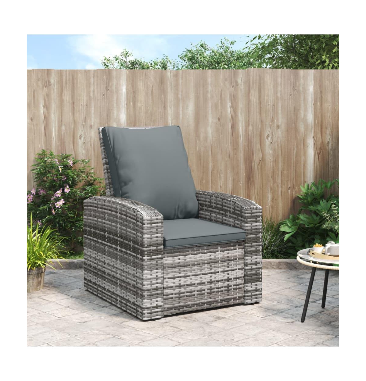 Patio Reclining Chair with Cushions Gray Poly Rattan