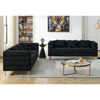 Streamdale 3 Seater + 3 Seater Combination Sofa.Black Teddy
