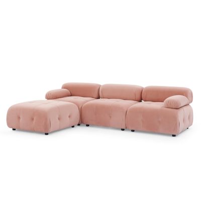 Velvet Modular L-Shaped Sofa with Reversible Ottoman