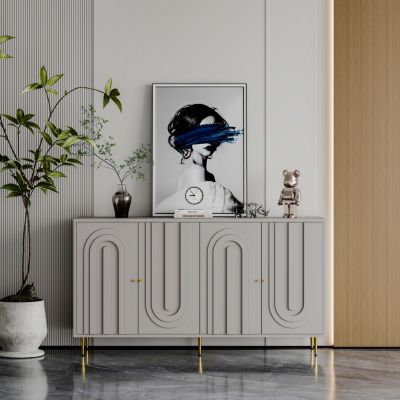 Streamdale Gray Lacquered Wooden Cabinet Server for Multiple Rooms