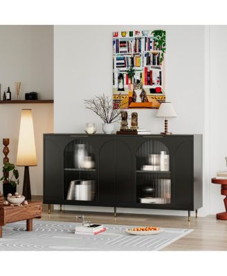 Glass-Door Accent Cabinet with 4-Door Storage
