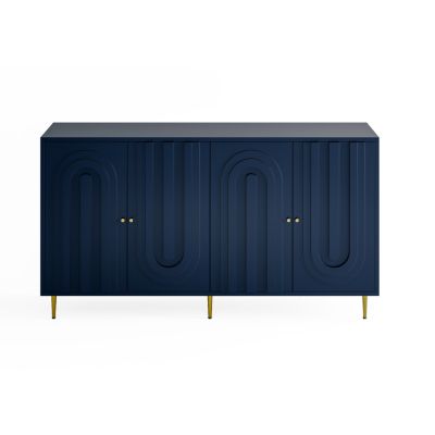 Blue Lacquered 4 Door Wooden Sideboard Buffet Cabinet
