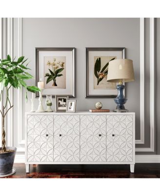 White Wash 4-Door Wooden Accent Cabinet