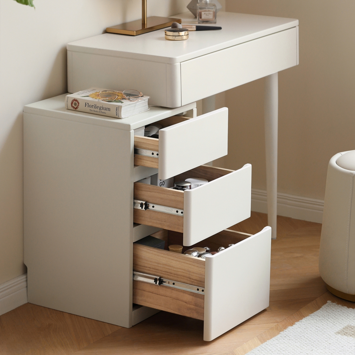 Dresser Table dresser 100% solid Liriodendron Chinense table desk top table dresser compact dresser accessories storage width 80cm storage drawer Whit